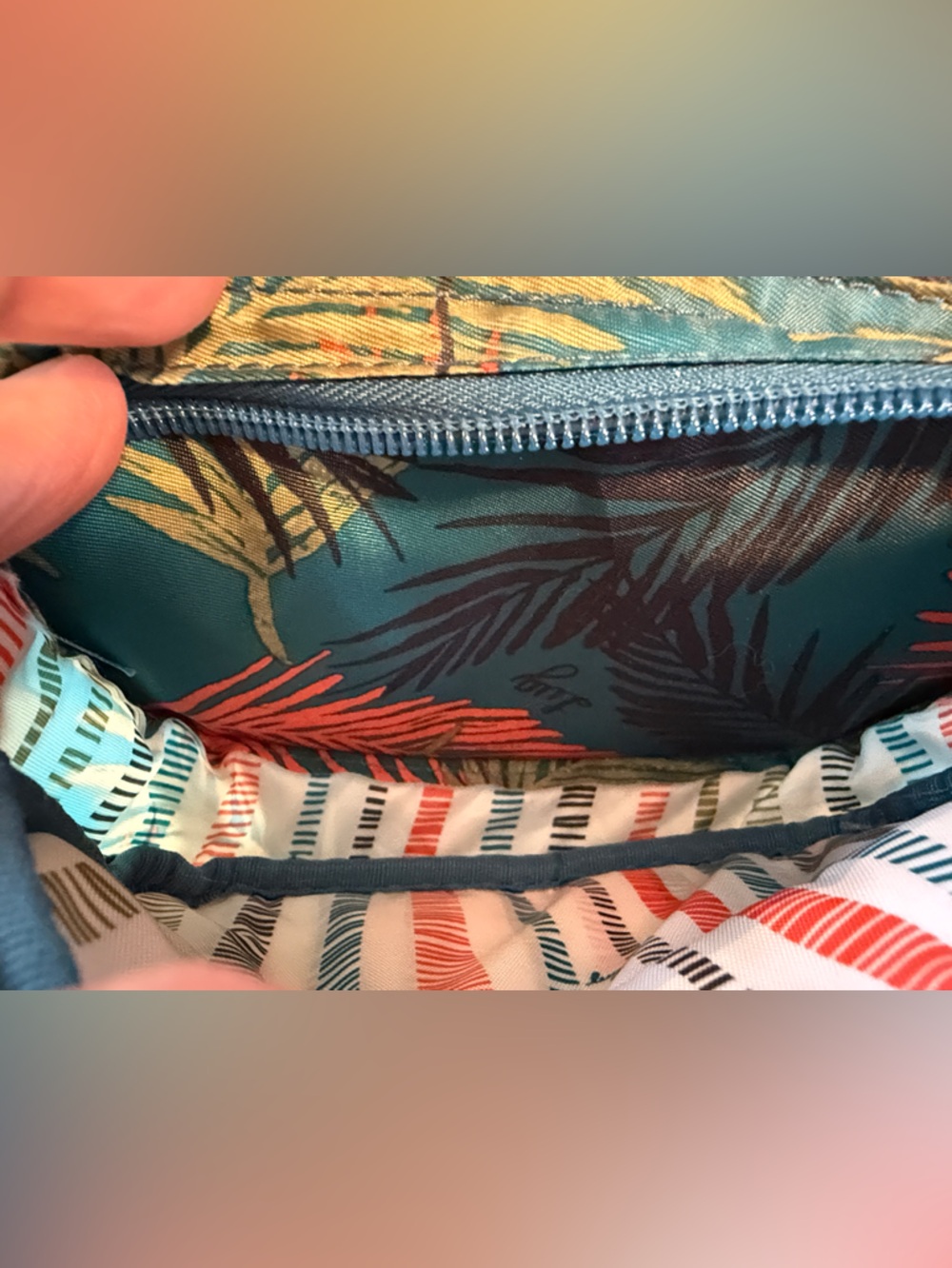 LUG Teal Tropical Leaf Travel Bag with Coral & Olive Accents - Picture 11 of 14